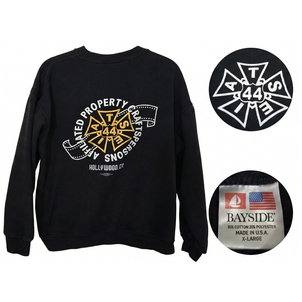IATSE Local 44 Sweatshirt XL Black Crewneck Bayside Made In USA Hollywood Union